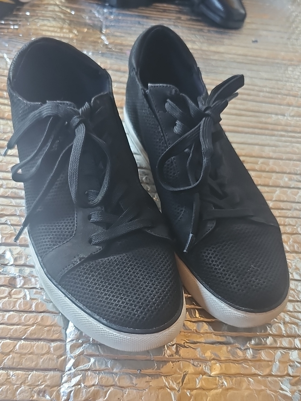 Kenneth Cole Black Knit Lace-Up Sneakers with White Soles